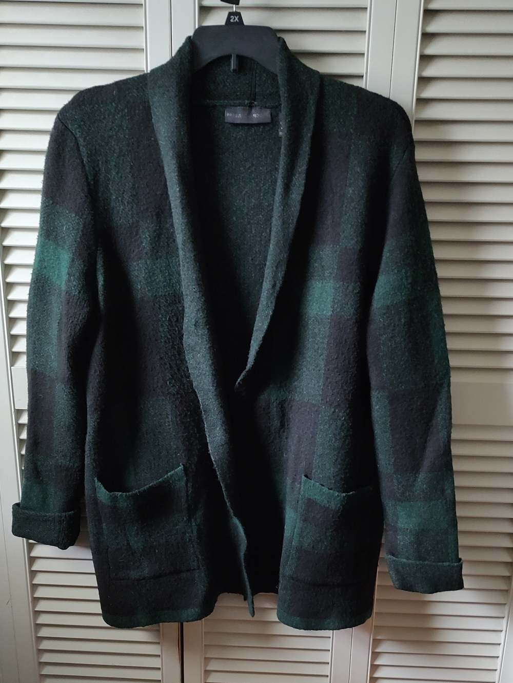 Preswick & Moore Black and Dark Green Plaid Shawl Collar Jacket